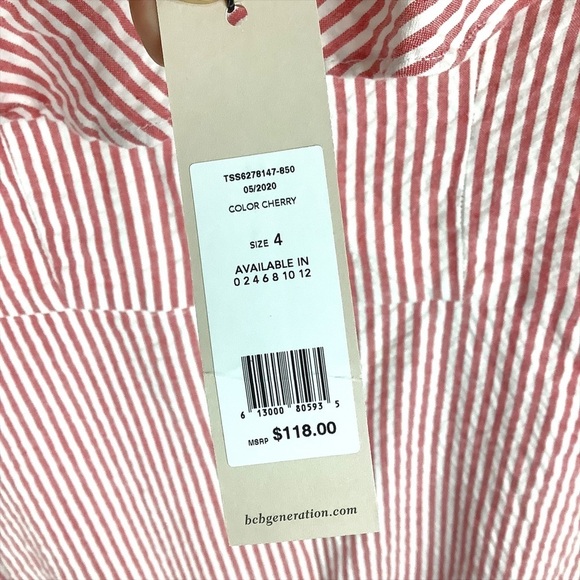 BCBGeneration Women’s Red Stripe Seersucker Flounce Sleeveless Mini Dress Size 4 - Picture 7 of 9